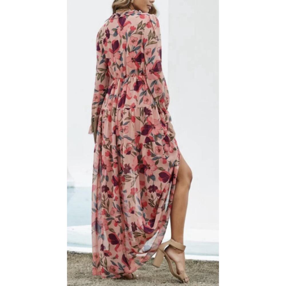 Romantic Floral Tiered Ruffle Ethereal Whimsical Extra Long Maxi Dress - Picture 4 of 10
